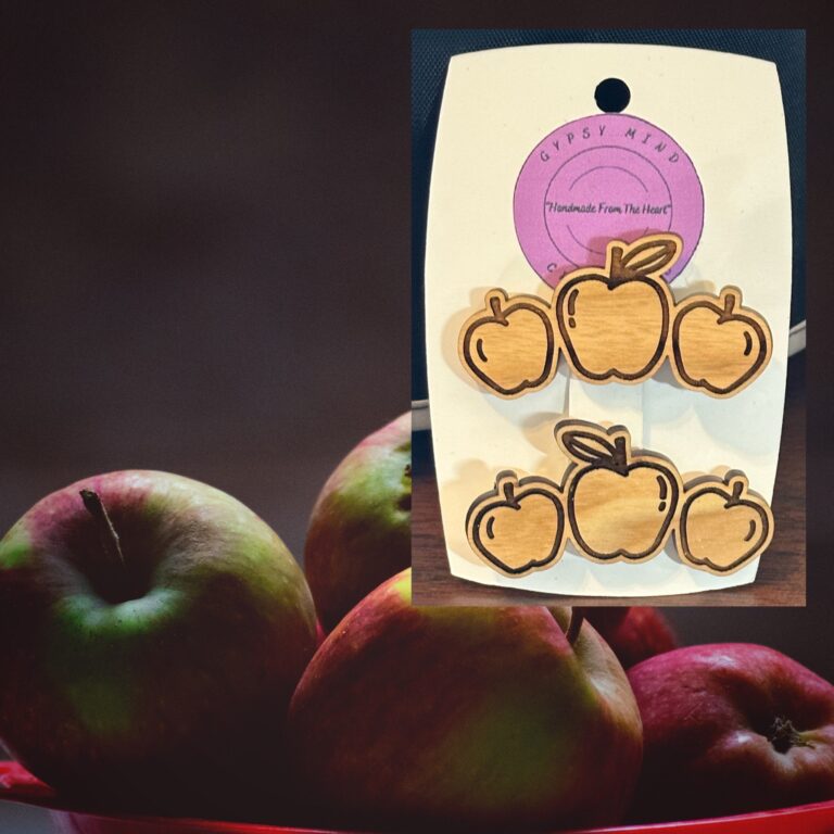 Three Apples Laser Cut Lightweight Wood Hair Barrettes