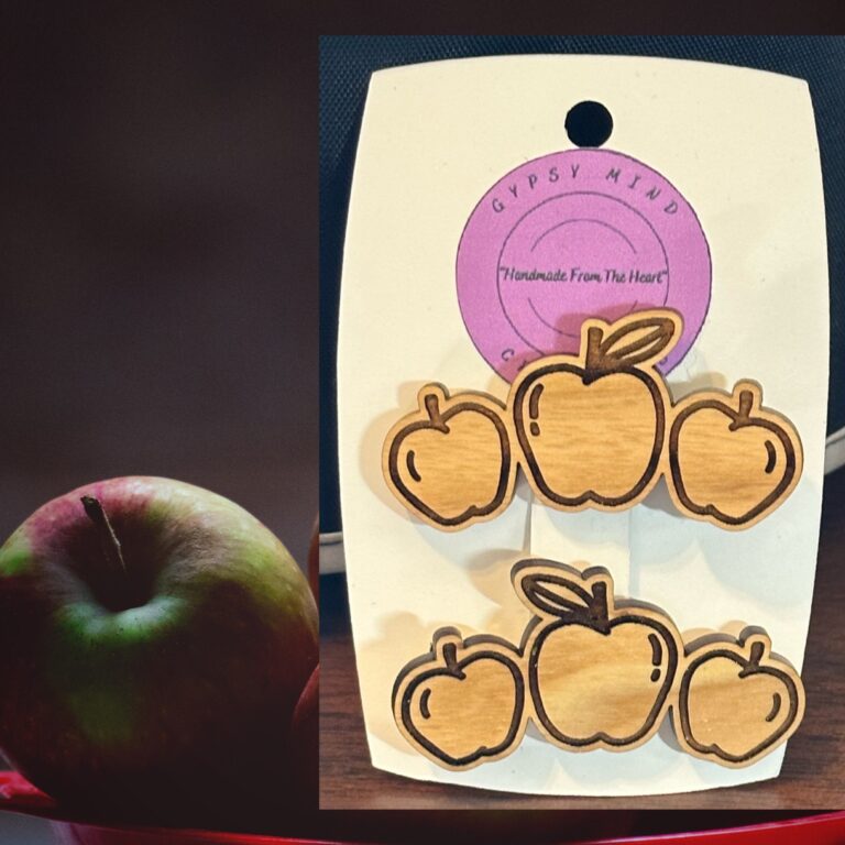 Three Apples Laser Cut Lightweight Wood Hair Barrettes Med Ash Hardwood 2 in