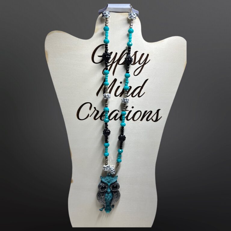 Turquoise and Black Owl Pendant Bead Necklace 1