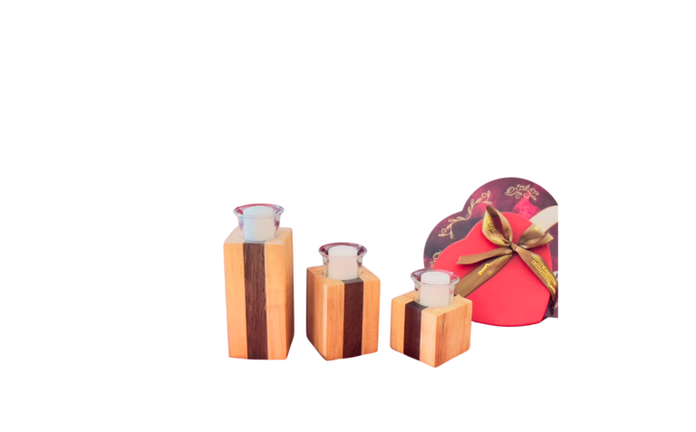 set of three handcrafted candleholders