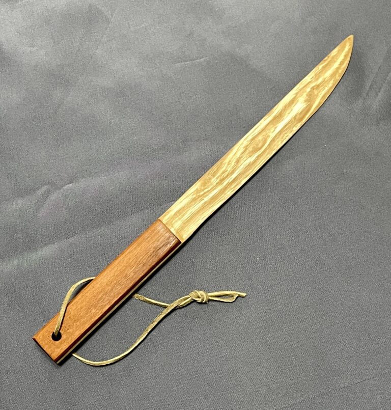 Image of handmade tiger wood and ash wooden cake knife