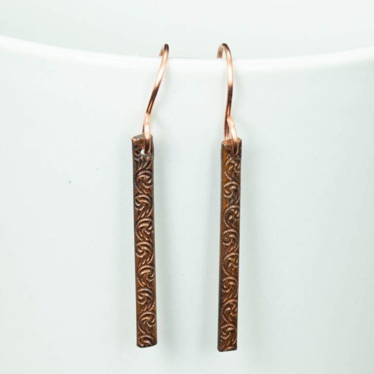 Thin bar copper stamped earrings