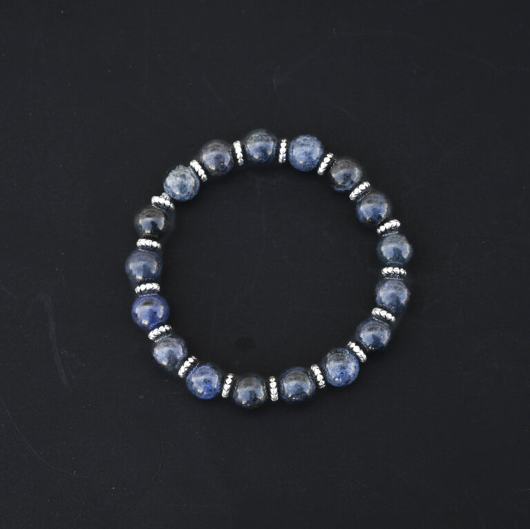 AAA Dark Dumortierite and Silver bead bracelet.