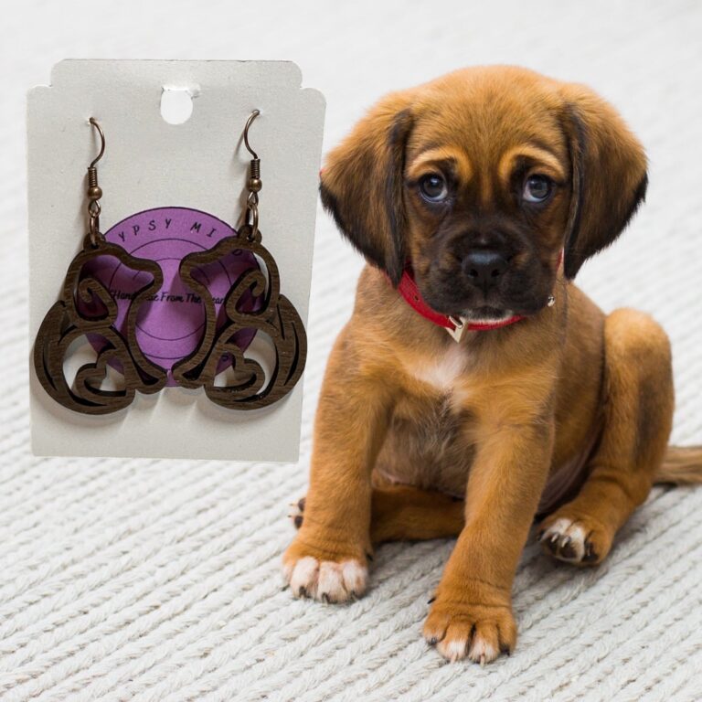 Dog Silhouette Wood Dangle Earrings