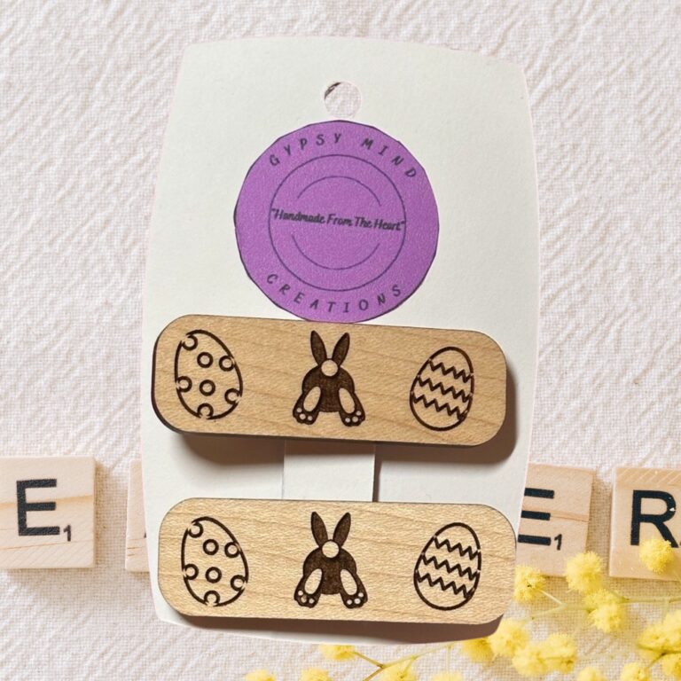 Easter Laser Cut Lightweight Wood Hair Barrettes Med Maple Hardwood 2.25 in