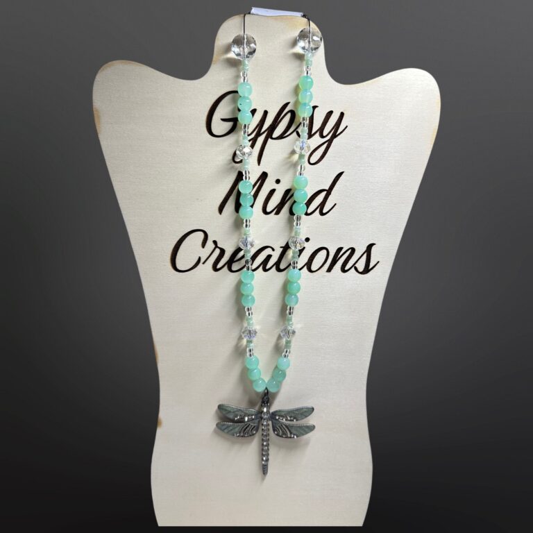 Light Green Dragonfly Pendant Bead Necklace 1