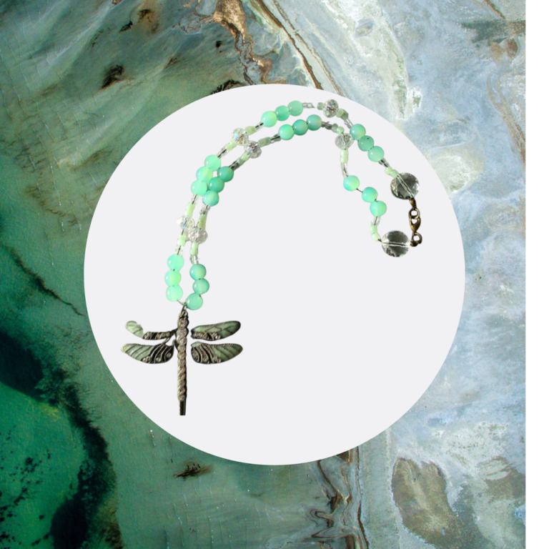 Light Green Dragonfly Pendant Bead Necklace