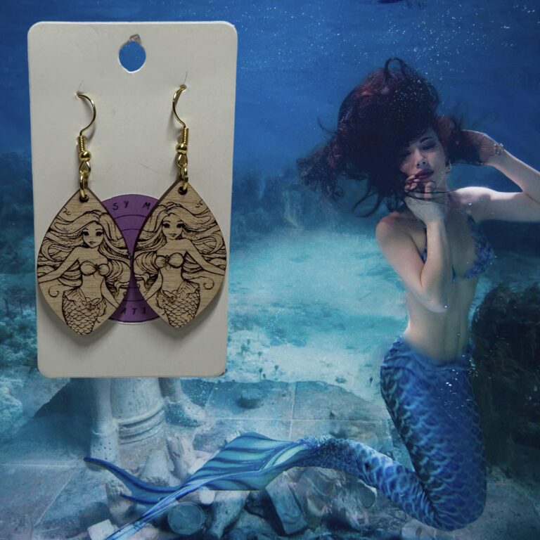 Mermaid Wood Dangle Earrings