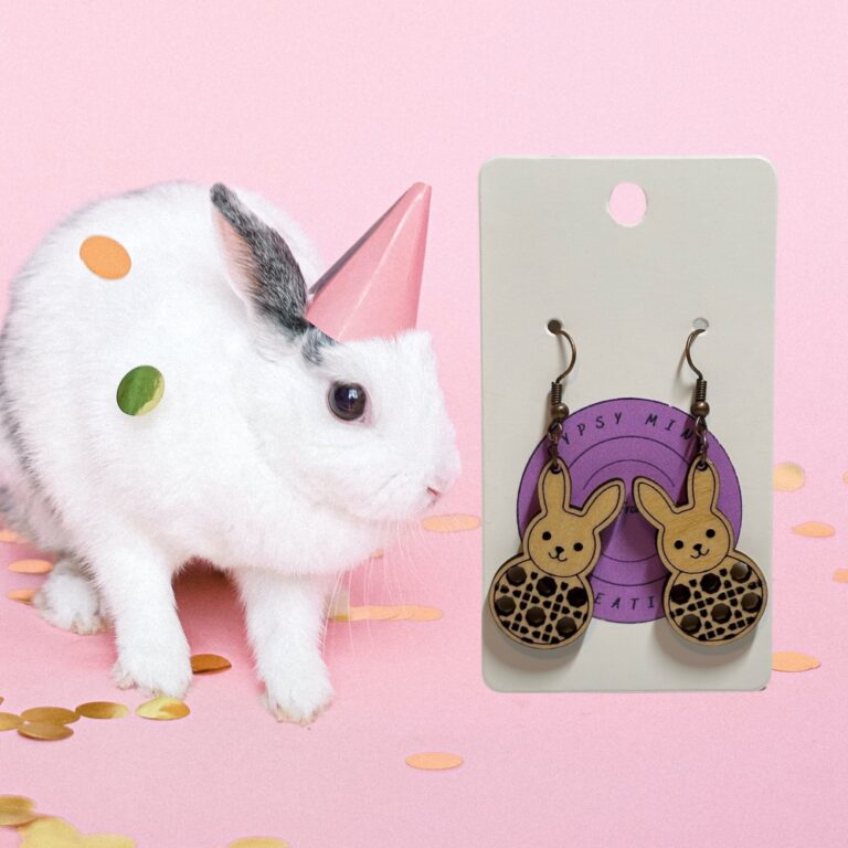 Rattan Bunny Laser Cut Lightweight Wood Earrings