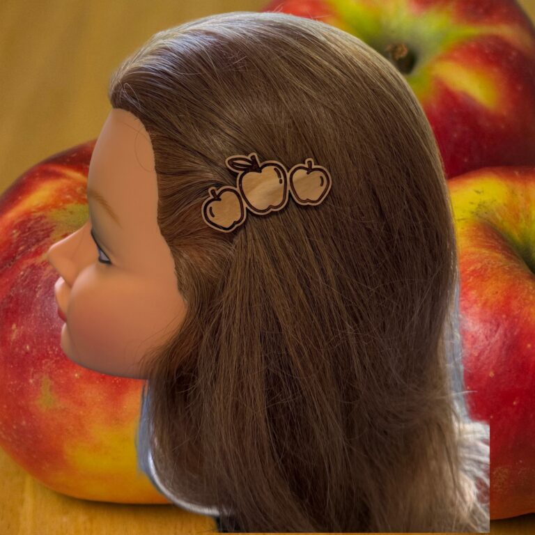 Three Apples Laser Cut Lightweight Wood Hair Barrettes 1