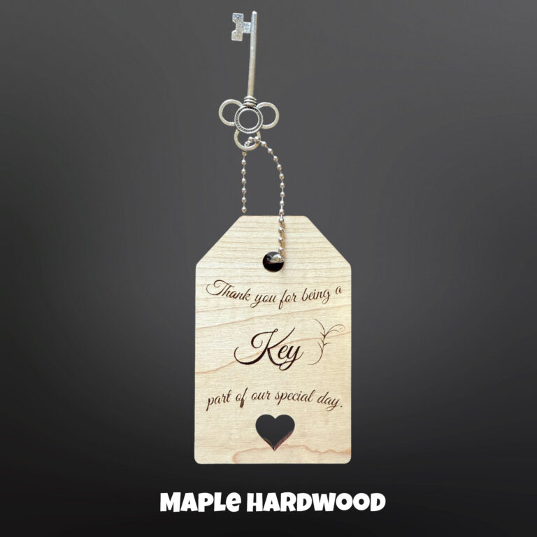 Wood Wedding Key Favors Maple Hardwood 3.5x2.25 in