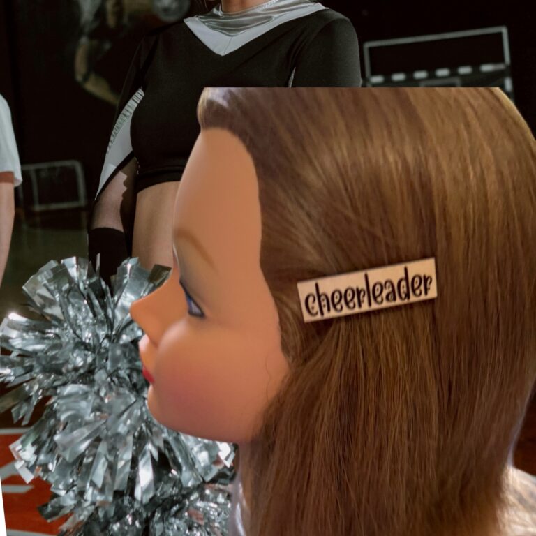 Cheerleader Laser Cut Lightweight Wood Hair Barrettes 1