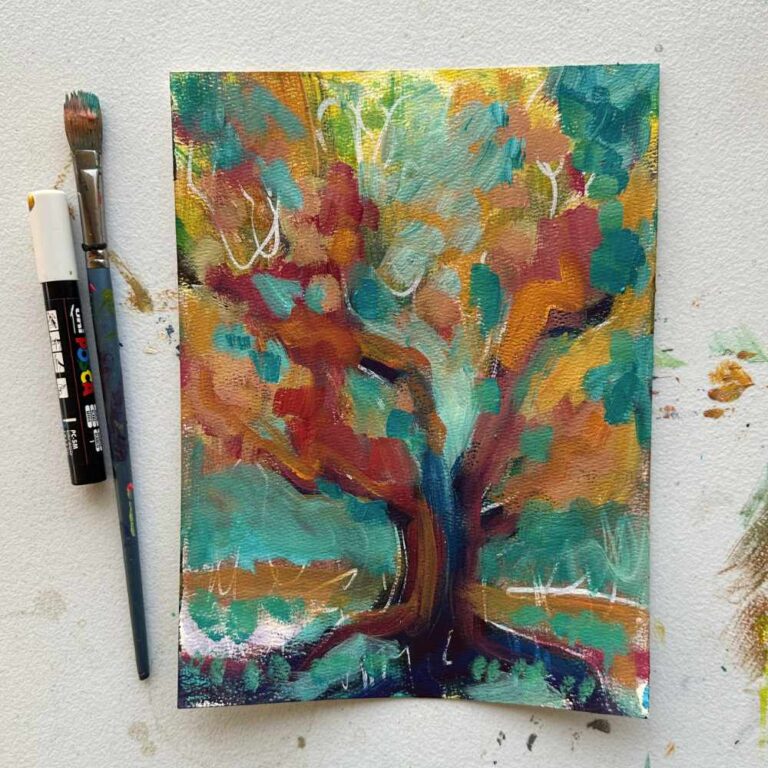 Courageous Memory Tree acrylic on paper 9x12 Lee Suzanne Jordan LSJART square