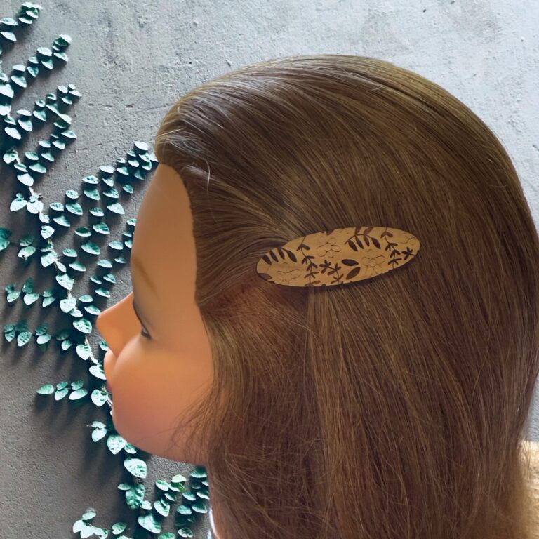 Flower Vine Pattern Laser Cut Lightweight Wood Hair Barrettes 1