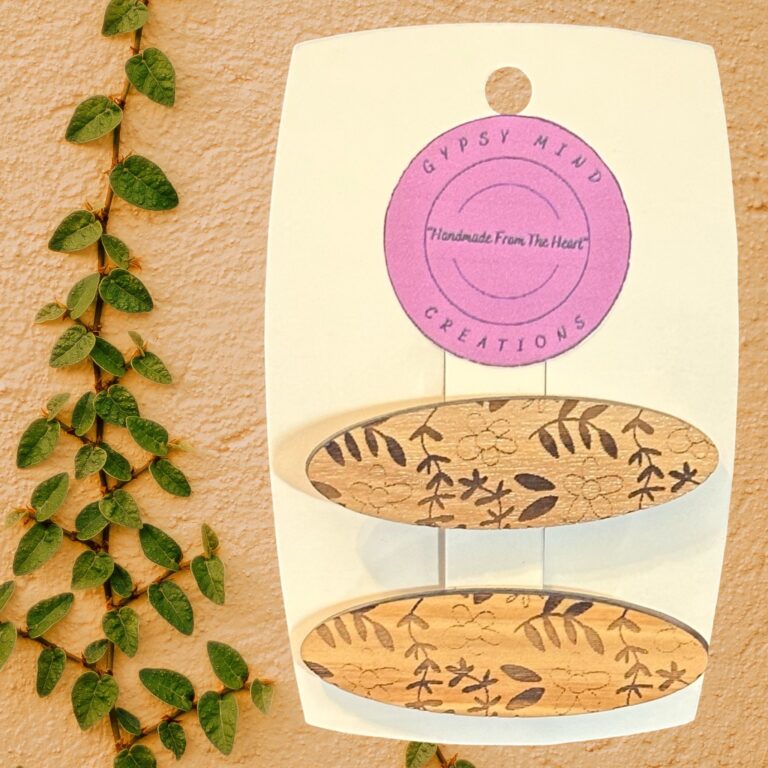 Flower Vine Pattern Laser Cut Lightweight Wood Hair Barrettes Med Ash Hardwood 2 in