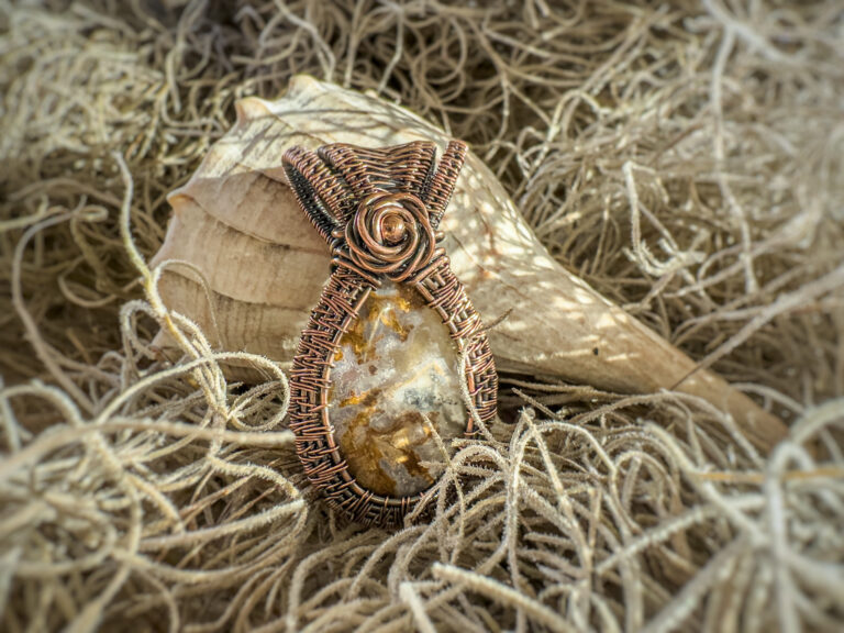 Rustic Strength Wire Wrapped Brown Moss Agate Necklace