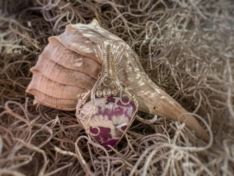 Tranquil Energy Wire Wrapped White Plume Agate Pendant