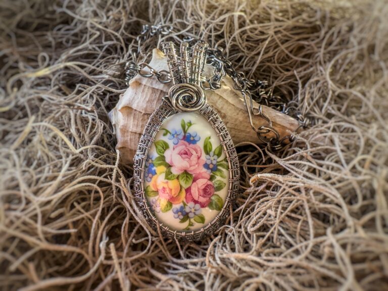 Wire Wrapped Vintage Limoges Porcelain Necklace