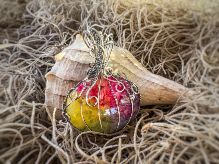 Wire Wrapped Rainbow Quartz Pumpkin Necklace