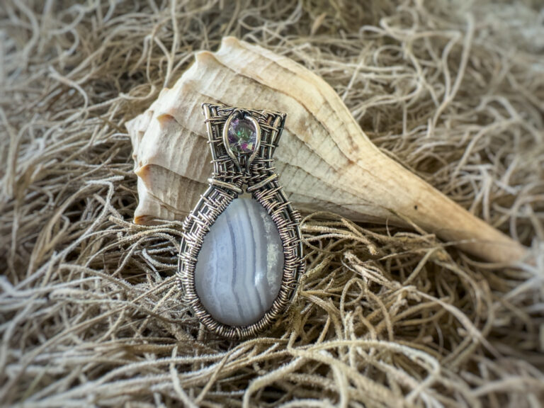 Serene Magic Wire Wrapped Blue Lace Agate Necklace