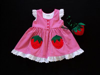 Striped Strawberry dress with Optional Purse