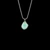 Greenish blue crackle quartz stone featuring a silver glue on bail. This pendant is shown on a silver chain.
