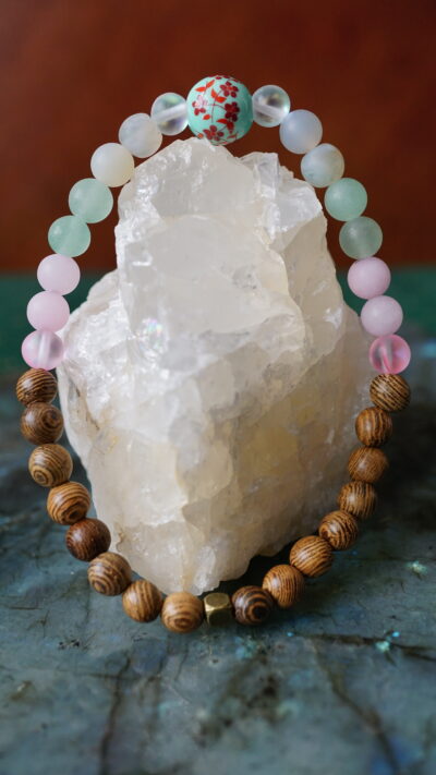 Sakura Flower Bead with Aventurine & Rhodonite Gemstone Stretch Bracelet