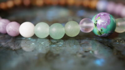 Rose Bead with Lilac Lepidolite & Aventurine Gemstone Stretch Bracelet