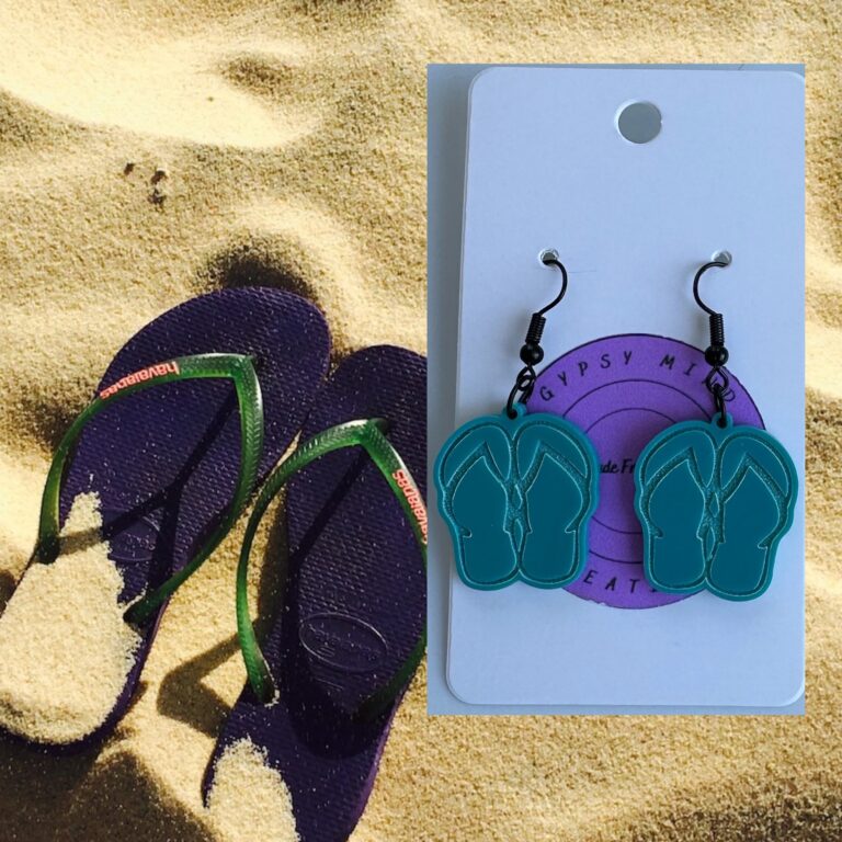 Flip Flop Laser Cut Lightweight Acrylic Earrings Teal