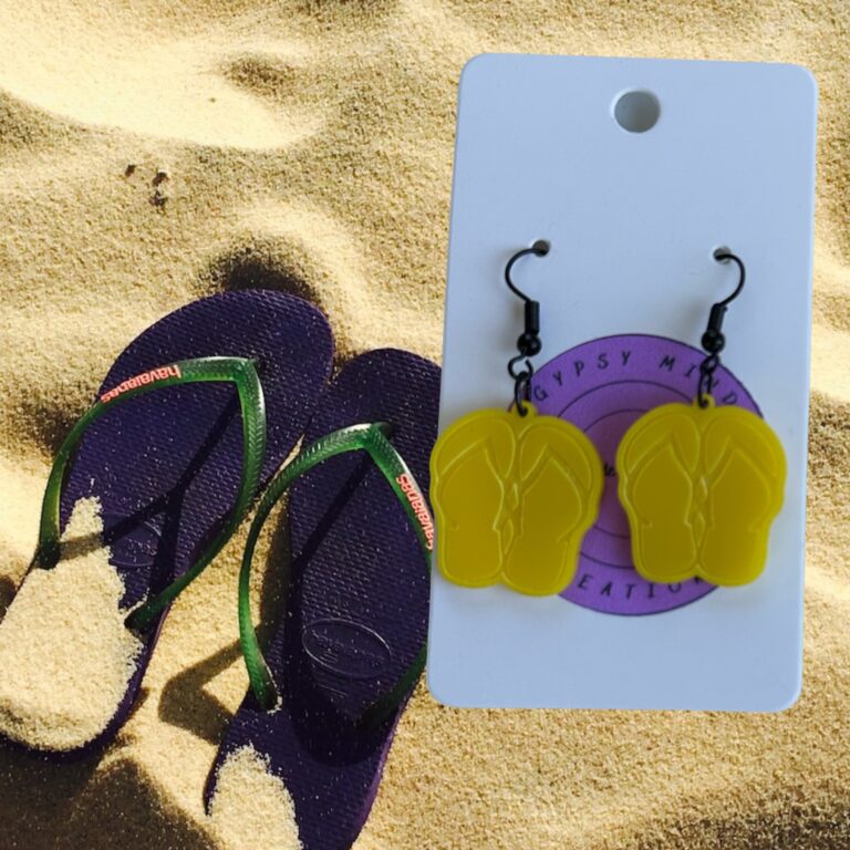 Flip Flop Laser Cut Lightweight Acrylic Earrings Yellow