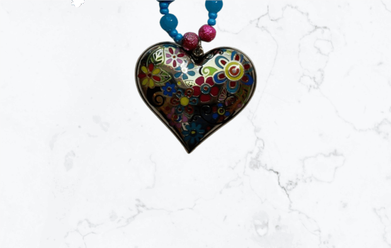 Flower Heart Pendant Bead Necklace 18 20