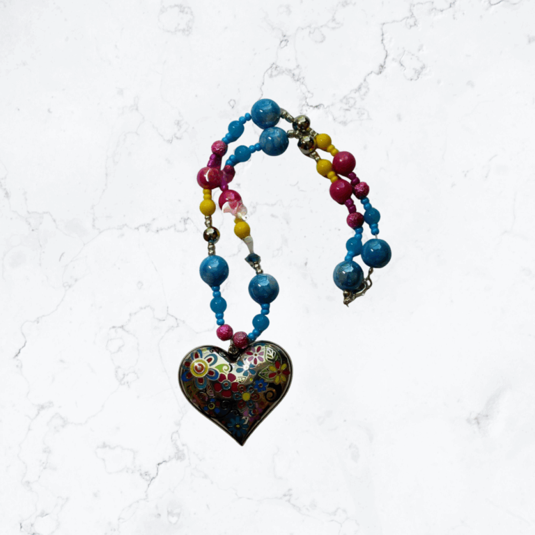 Flower Heart Pendant Bead Necklace