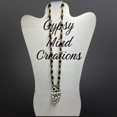 Gold Owl Pendant Handmade Bead Necklace