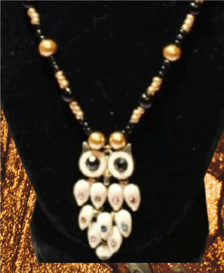 Gold Owl Pendant Bead Necklace