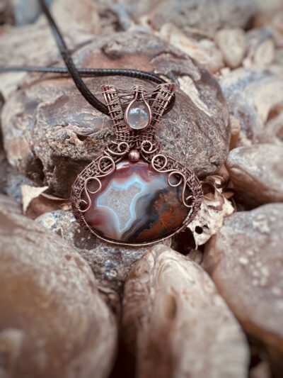 Vibrant Energy Wire Wrapped Agate and Moonstone Necklace