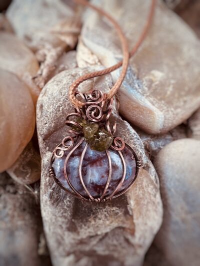 Grounding Magic Plume Agate Pumpkin Necklace