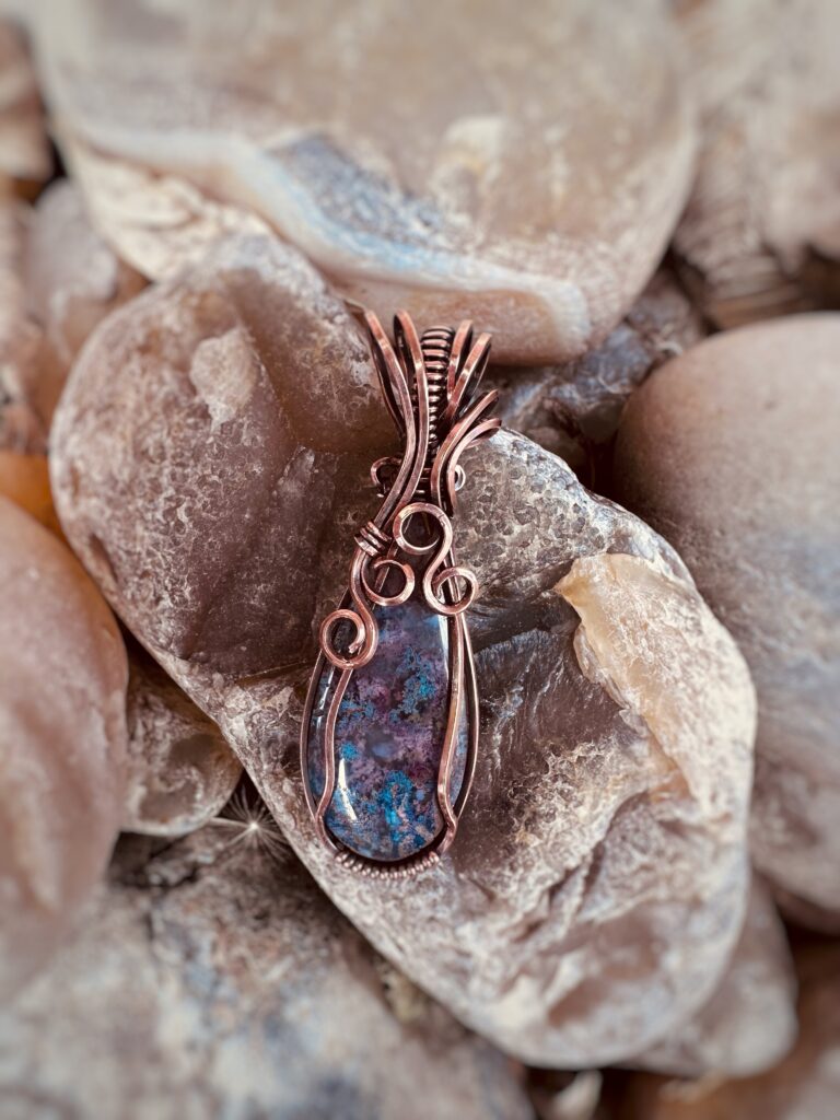 Mystic Calm Wire Wrapped Purple Moss Agate Necklace