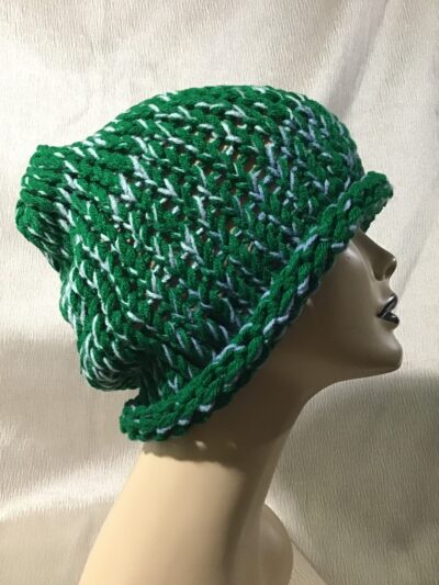 Green Speckle Three Yarn Loomed Hat