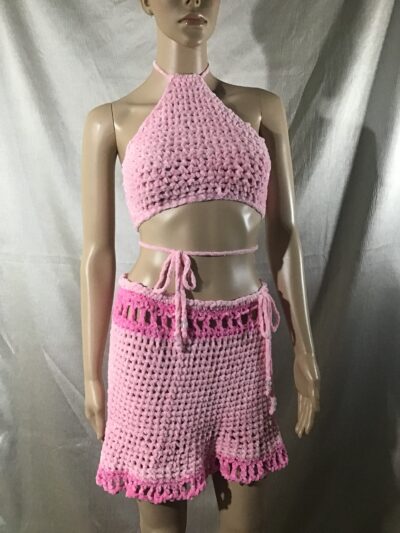 Bold Bubble Gum Two Piece Crochet Set