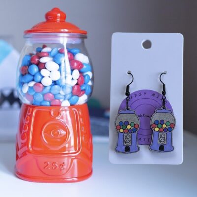 Lavender Gumball Candy Handmade Painted Wood Dangle Earrings