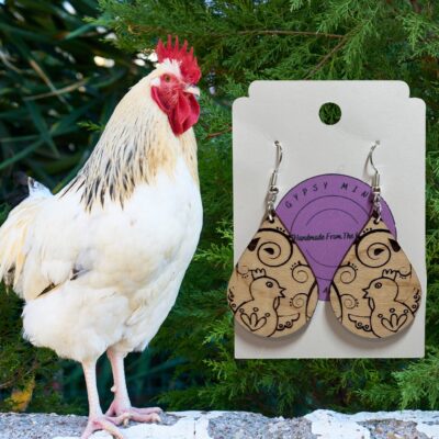Paisley Chicken Handmade Lightweight Wood Dangle Earrings