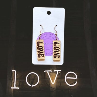 Retro Love Handmade Lightweight Wood Dangle Earrings