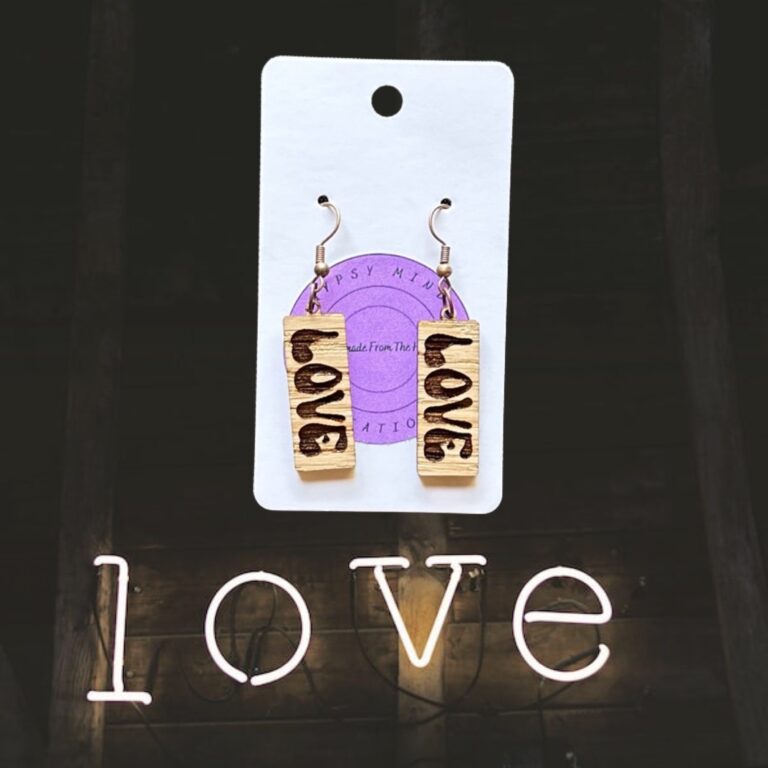 Retro Love Rectangle Laser Cut Lightweight Wood Earrings