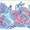 Pink roses with blue outlines in a bouquet on a white background original art