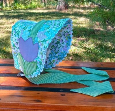 Baby Bonnet Floral/ Appliqued Tulips & Leaves