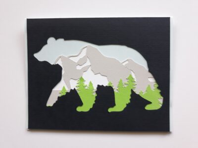 black bear greeting card with mountains