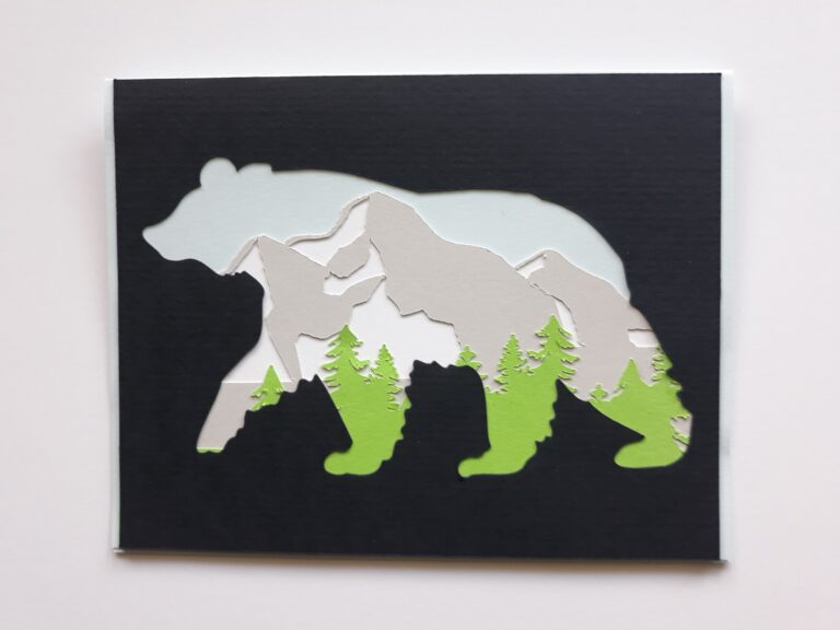 black bear greeting card with mountains