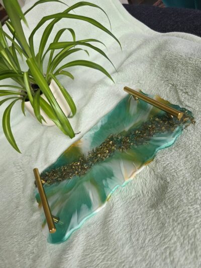 Luxurious Turquoise & White Marbled Tray w/ Handles