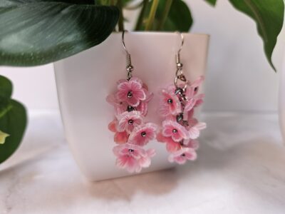 Pink Flower Dangle Earrings