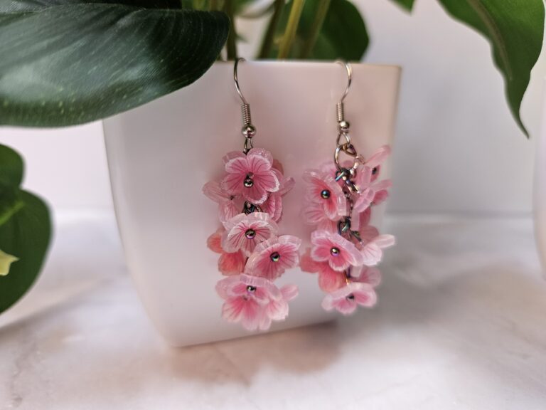 Pink Flower Dangle Earrings